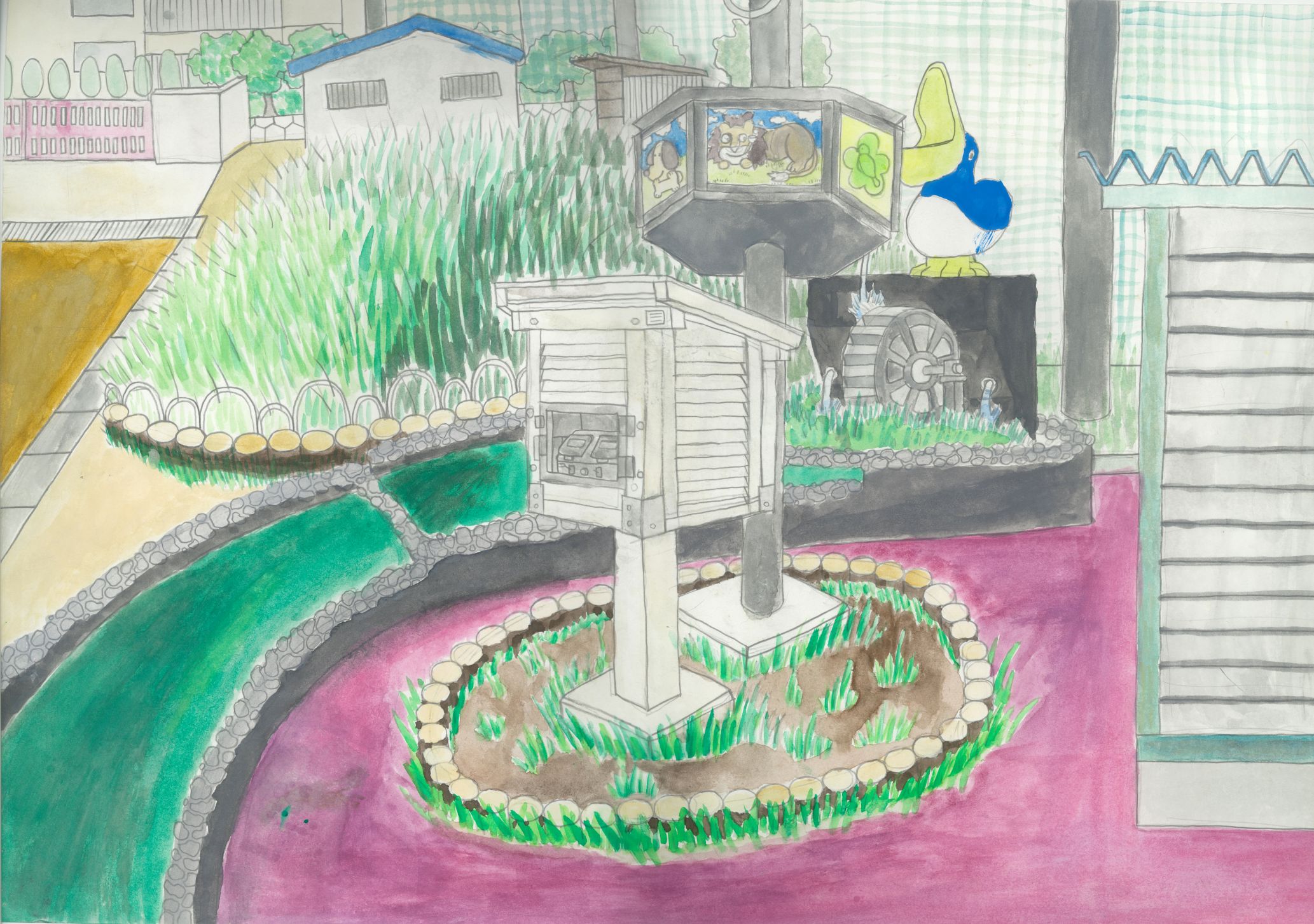 Student artwork – Pelican river and Stevenson screen