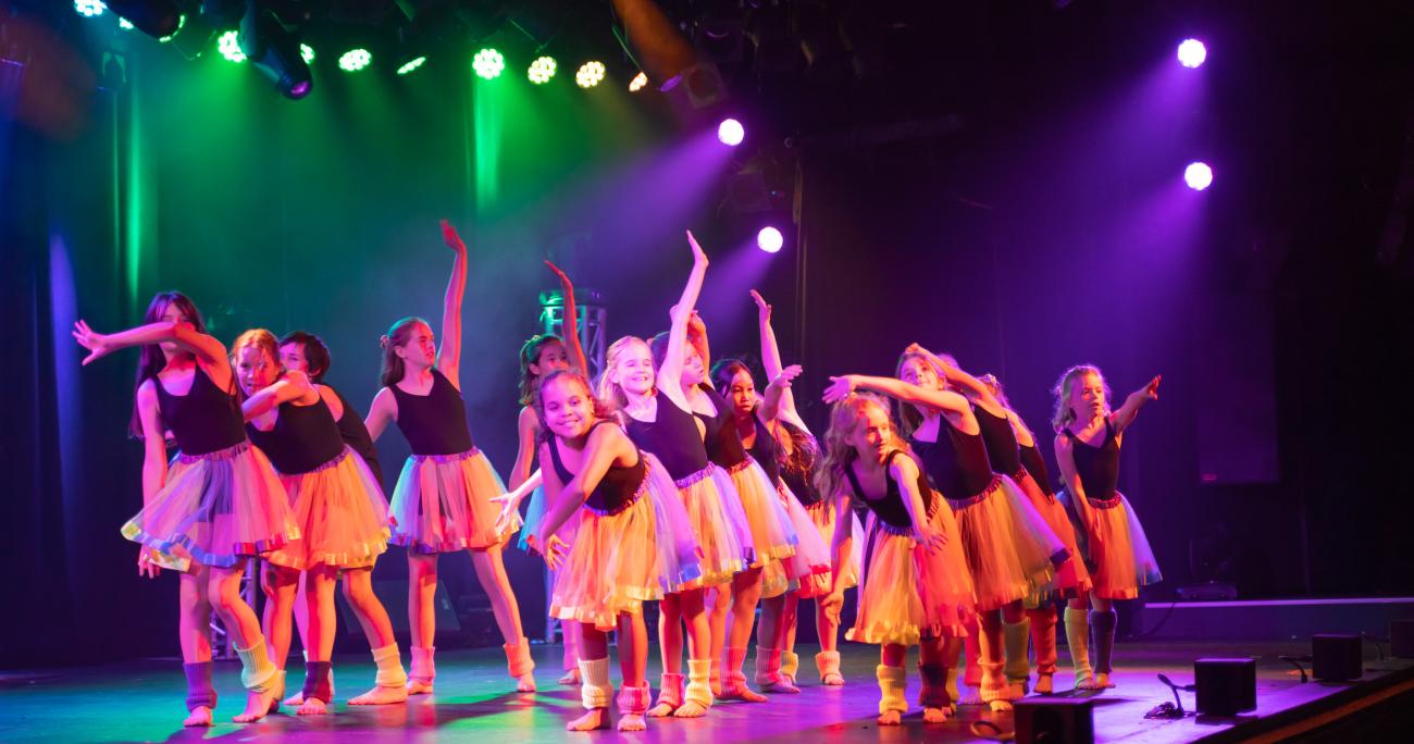 Primary school students dancing on stage
